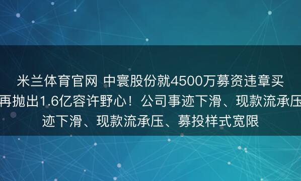 米兰体育官网 中寰股份就4500万募资违章买容许致歉，同步再抛出1.6亿容许野心！公司事迹下滑、现款流承压、募投样式宽限