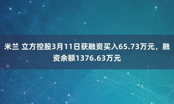 米兰 立方控股3月11日获融资买入65.73万元，融资余额1376.63万元
