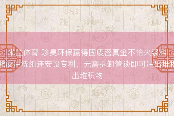 米兰体育 珍昊环保赢得固废密真金不怕火浆料节能反冲洗组连安设专利,无需拆卸管谈即可冲出堆积物