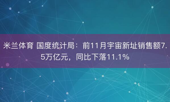 米兰体育 国度统计局：前11月宇宙新址销售额7.5万亿元，同比下落11.1%