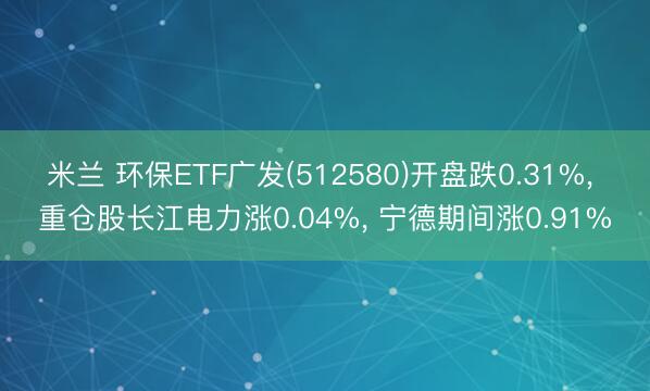 米兰 环保ETF广发(512580)开盘跌0.31%, 重仓股长江电力涨0.04%, 宁德期间涨0.91%