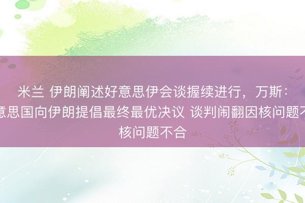 米兰 伊朗阐述好意思伊会谈握续进行，万斯：好意思国向伊朗提倡最终最优决议 谈判闹翻因核问题不合