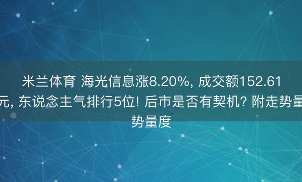 米兰体育 海光信息涨8.20%， 成交额152.61亿元， 东说念主气排行5位! 后市是否有契机? 附走势量度