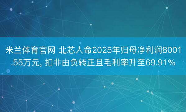 米兰体育官网 北芯人命2025年归母净利润8001.55万元， 扣非由负转正且毛利率升至69.91%