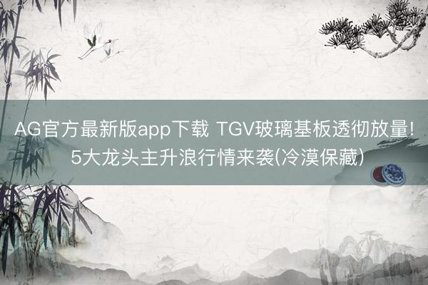 AG官方最新版app下载 TGV玻璃基板透彻放量! 5大龙头主升浪行情来袭(冷漠保藏)