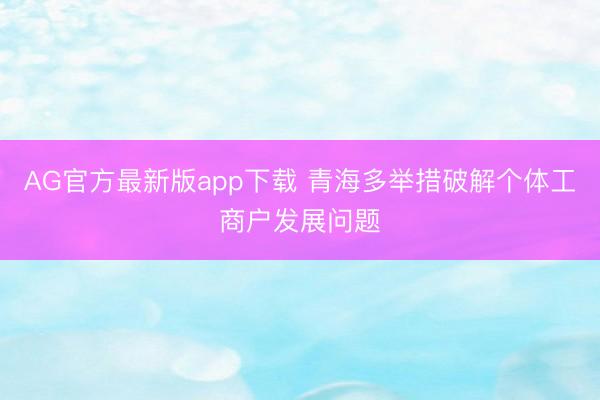AG官方最新版app下载 青海多举措破解个体工商户发展问题